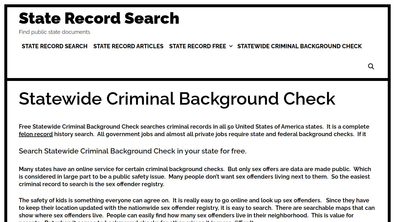 Statewide Criminal Background Check - State Record Search